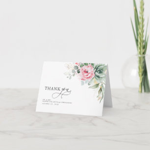 Tarjeta De Agradecimiento Suculentos y flores rosas elegantes gracias