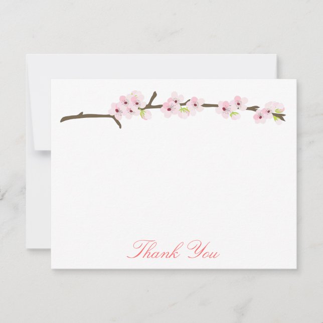 Tarjeta De Agradecimiento Sucursal de cerezo en flor gracias (blanco) (Anverso)