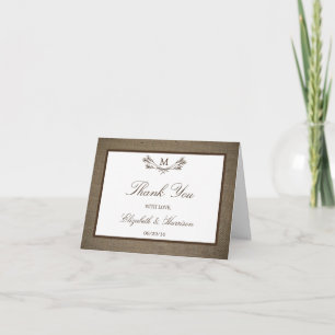 Tarjeta De Agradecimiento Sucursal de Monograma Rústico del País y Boda de B