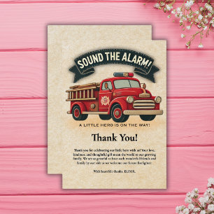 Tarjeta De Agradecimiento ¡Suena la alarma! Baby Shower de Camión de Bombero