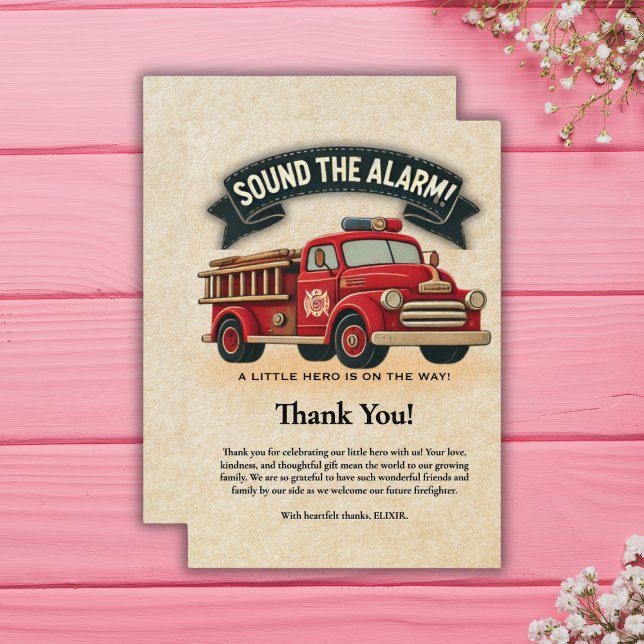 Tarjeta De Agradecimiento ¡Suena la alarma! Baby Shower de Camión de Bombero (Subido por el creador)