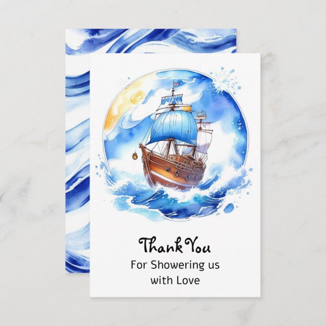 Tarjeta De Agradecimiento Sueños de velero: ducha Nautical Baby Boy (Anverso / Reverso)