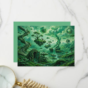 Tarjeta De Agradecimiento Sueños Esmeralda Paisaje Surrealista Tonos de Verd