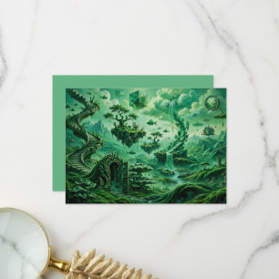 Tarjeta De Agradecimiento Sueños Esmeralda Paisaje Surrealista Tonos de Verd