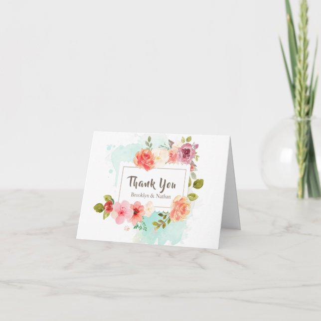 Tarjeta De Agradecimiento Sueños Florales de Verano para Bodas "Gracias" (Anverso)