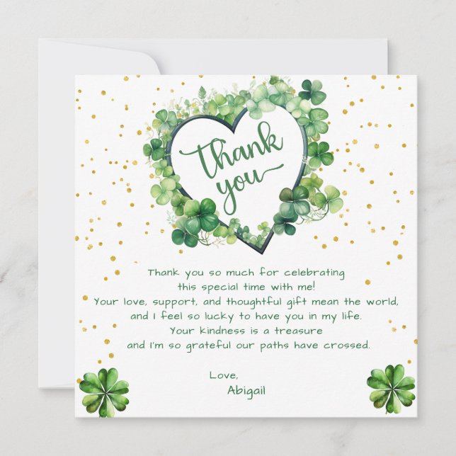 TARJETA DE AGRADECIMIENTO SUERTE EN LA DUCHA DEL BRIDAL AMOR GRACIAS (Anverso)