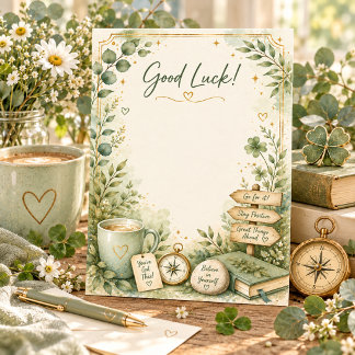 Tarjeta De Agradecimiento Suerte Encouragement Cottagecore Verde Acogedor