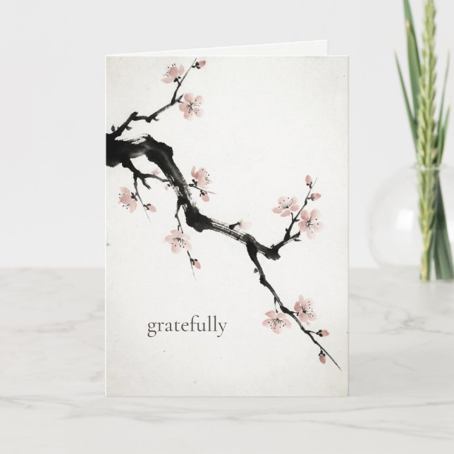 Tarjeta De Agradecimiento Sumi-E Ink | Cherry Blossom | Thank You Card (Anverso)