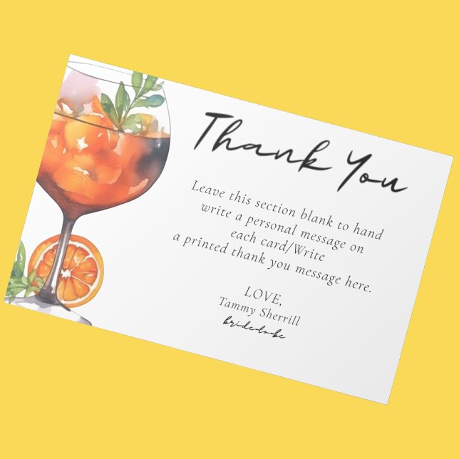 Tarjeta De Agradecimiento Summer Aperol Spritz Coctail Naranja Bridal Shower (Subido por el creador)