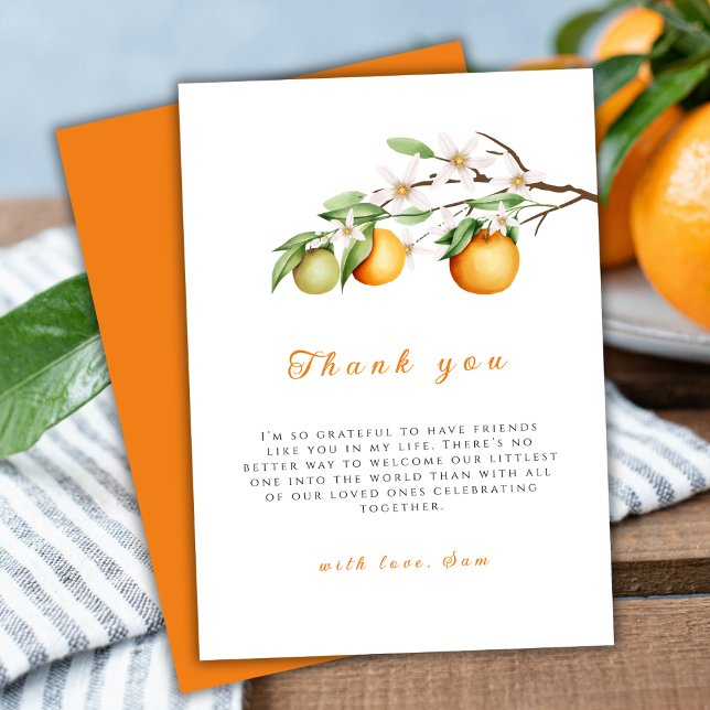 Tarjeta De Agradecimiento Summer Little Cutie Citrus Clementine Baby Shower (Summer Little Cutie Citrus Clementine Baby Shower Thank You Card)