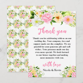 Tarjeta De Agradecimiento Summer Pink and Yellow Flowers and Foliage