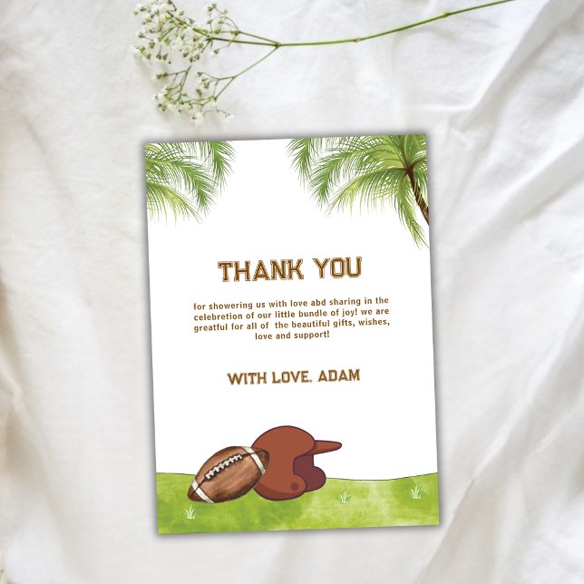 Tarjeta De Agradecimiento Summer Plam Tree Football Sport Boy Baby Shower  (Summer Plam Tree Football Sport Boy Baby Shower Thank You Card)