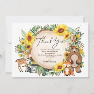 Tarjeta De Agradecimiento Summer Sunflower Woodland Primer cumpleaños Gracia