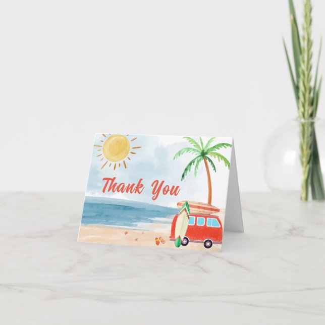 Tarjeta De Agradecimiento Summer Surf Beach Baby A Bordo Baby Shower (Anverso)