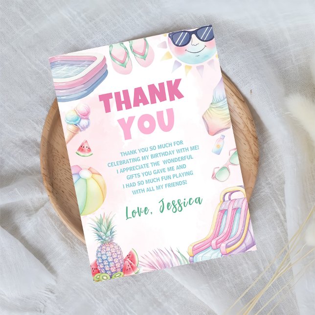 Tarjeta De Agradecimiento Summer Waterslide Girl Birthday Party (Subido por el creador)