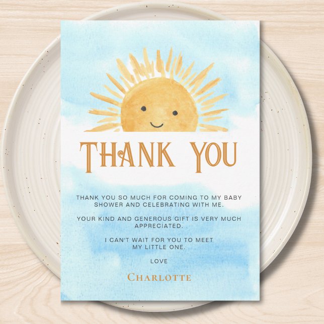 Tarjeta De Agradecimiento Sun Clouds Baby Shower Thank You (Subido por el creador)