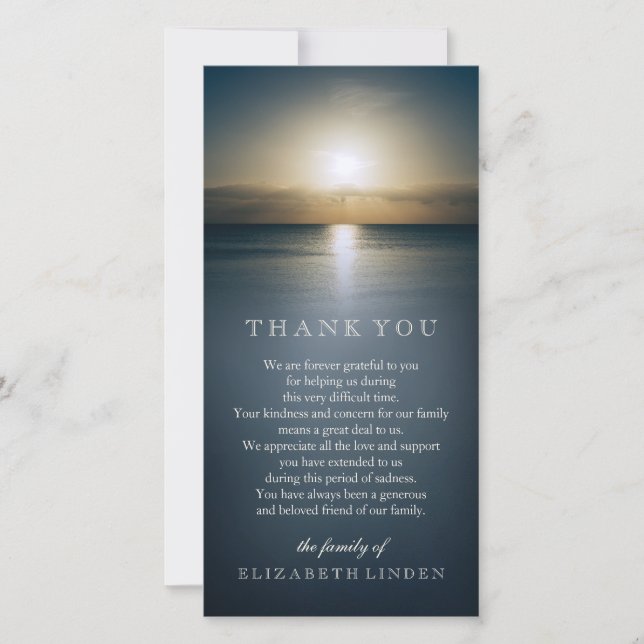 Tarjeta De Agradecimiento Sun sobre la condolencia del océano el | le (Anverso)