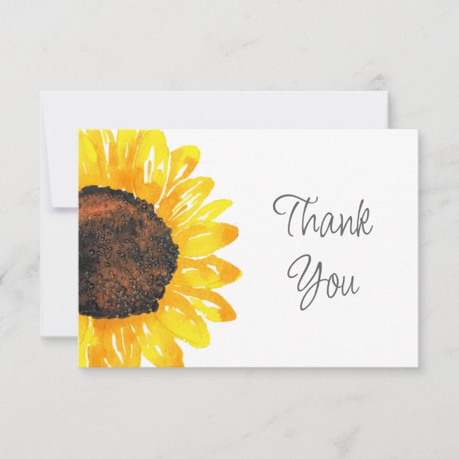 Tarjeta De Agradecimiento Sunflower acuarela pintada a mano (Anverso)