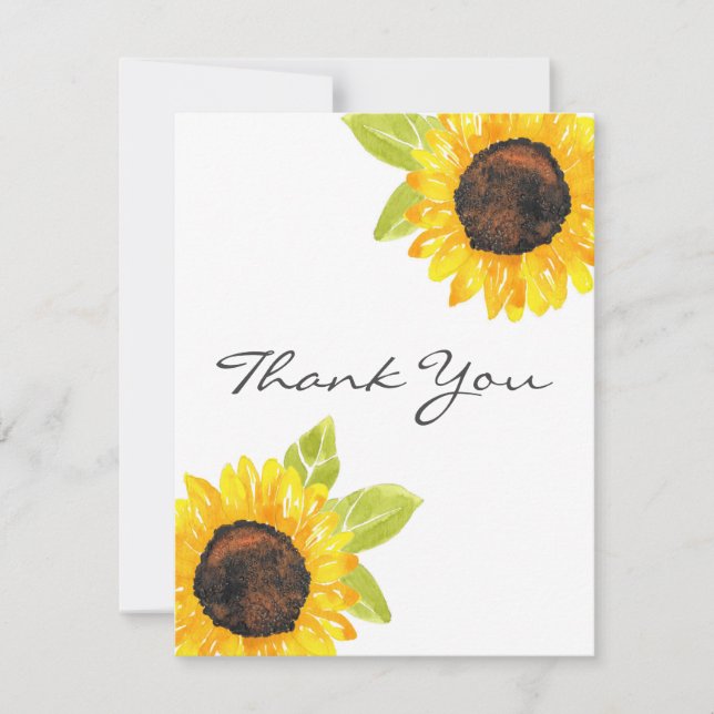 Tarjeta De Agradecimiento Sunflower acuarela pintada a mano (Anverso)