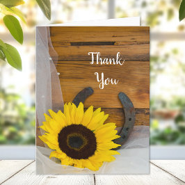 Tarjeta De Agradecimiento Sunflower and Horseshoe Country Western Gracias