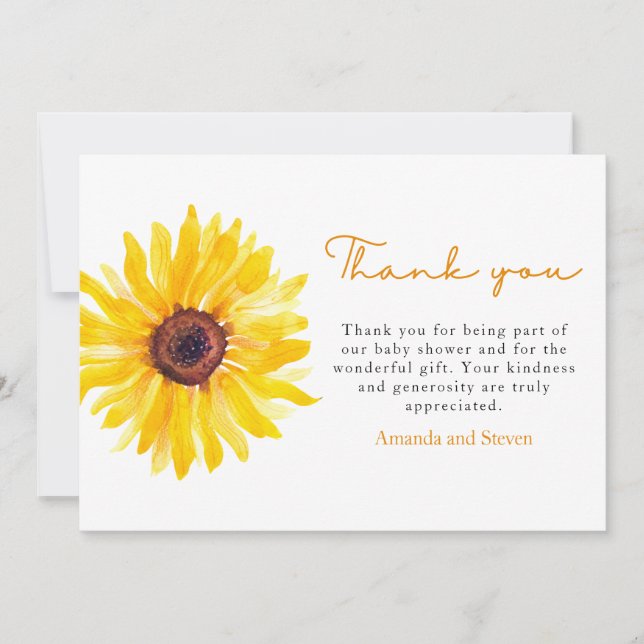 Tarjeta De Agradecimiento Sunflower Baby Shower Thank You Card (Anverso)