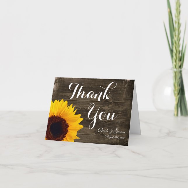 Tarjeta De Agradecimiento Sunflower Barn Wood Boda Gracias Cartas (Anverso)