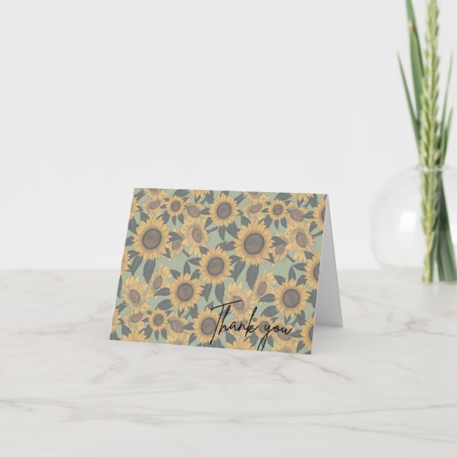 Tarjeta De Agradecimiento Sunflower Bloom Baby Shower Gracias (Anverso)