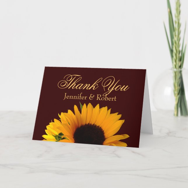 Tarjeta De Agradecimiento Sunflower Bride y Groom Gracias (Anverso)