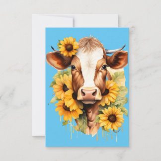 Tarjeta De Agradecimiento Sunflower Cow Thank You Card