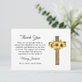 Tarjeta De Agradecimiento Sunflower Cross Sympathy Thank You Card