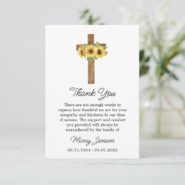 Tarjeta De Agradecimiento Sunflower Cross Sympathy Thank You Card