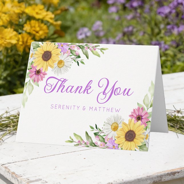 Tarjeta De Agradecimiento Sunflower Daisy Garden Floral Wedding Thank You (Subido por el creador)