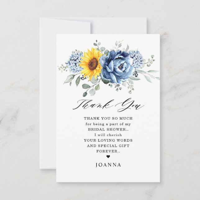 Tarjeta De Agradecimiento Sunflower Dusty Blue Slate Peony Shower (Anverso)