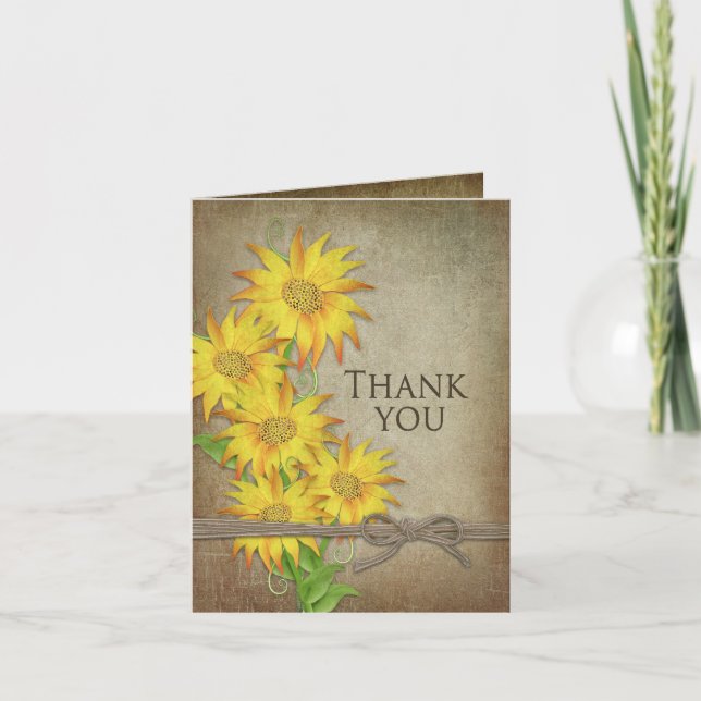 Tarjeta De Agradecimiento Sunflower - Gracias - Textura marrón (Anverso)