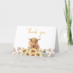 Tarjeta De Agradecimiento Sunflower Highland Cow Baby Shower