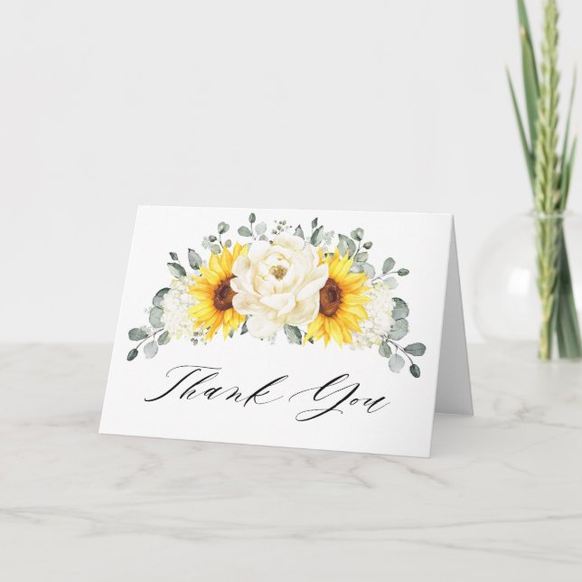 Tarjeta De Agradecimiento Sunflower Ivory Peony Eucalyptus Bridal Shower (Anverso)