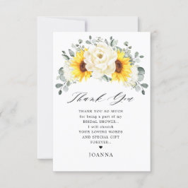 Tarjeta De Agradecimiento Sunflower Ivory Peony Eucalyptus Bridal Shower