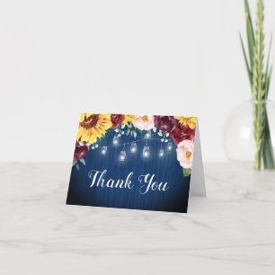 Tarjeta De Agradecimiento Sunflower Jars Floral Nave Blue Bridal Shower