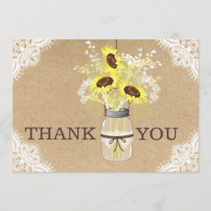 Tarjeta De Agradecimiento Sunflower Lace Kraft Modern Rustic Gracias