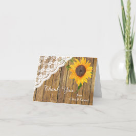 Tarjeta De Agradecimiento Sunflower Lace Wood Floral Boda Gracias