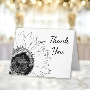Tarjeta De Agradecimiento Sunflower negro y blanco gracias