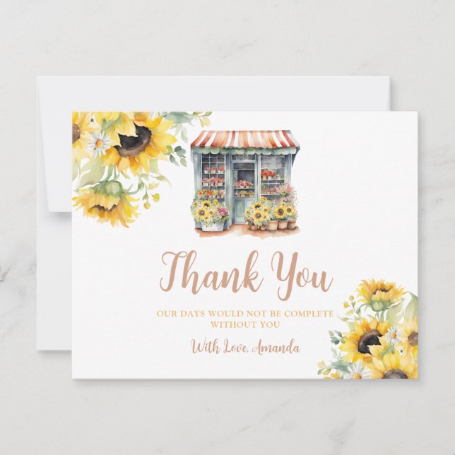 Tarjeta De Agradecimiento Sunflower Off The Market Bridal Shower Gracias (Anverso)