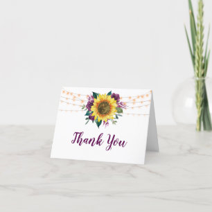Tarjeta De Agradecimiento Sunflower Plum Purple Floral Bridal Shower
