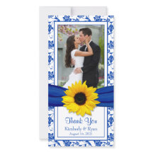 Sunflower Royal Blue Floral Boda Gracias