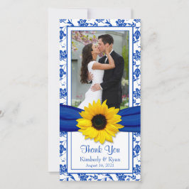 Tarjeta De Agradecimiento Sunflower Royal Blue Floral Boda Gracias