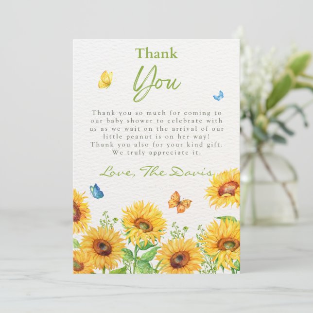 Tarjeta De Agradecimiento Sunflower Spring Floral Baby Shower Gracias (Anverso de pie)