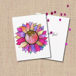 Tarjeta De Agradecimiento Sunflower Summer Floral Party Pink & Purple