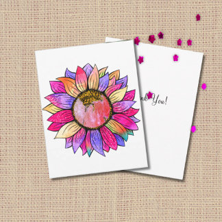 Tarjeta De Agradecimiento Sunflower Summer Floral Party Pink & Purple