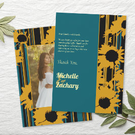Tarjeta De Agradecimiento Sunflower Teal Blue Gold Modern Wedding