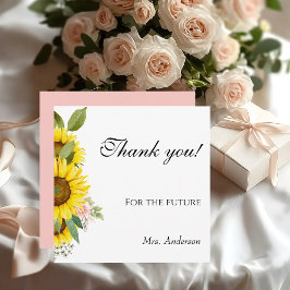 Tarjeta De Agradecimiento Sunflower Watercolor Pink Floral Baby Shower